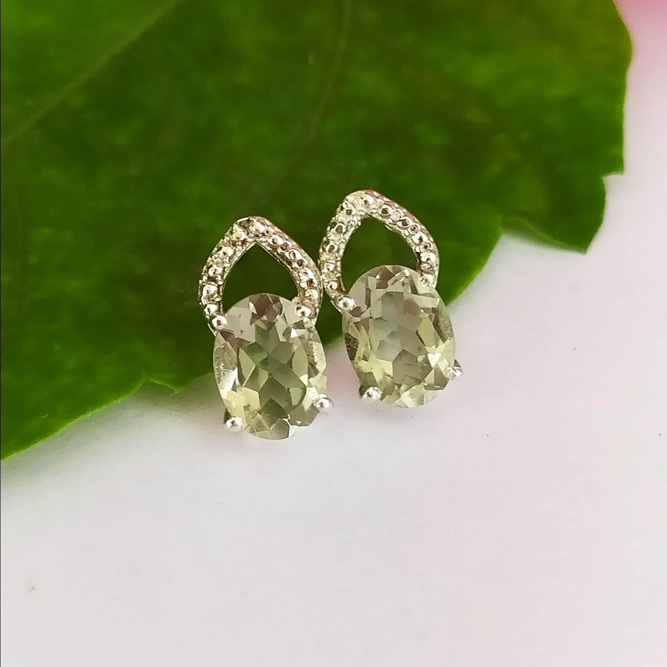 Green Amethyst Sterling Silver Stud Earrings: Vintage Style Gemstone
