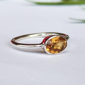 Golden Citrine Stacking Ring-Citrine Stackable Ring Sterling Silver-Natural Gemstone Simple Ring Her-November Birthstone Ring For Everyday