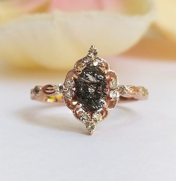 Natural Black Rutile Quartz Engagement 