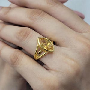 Victorian Marquise Cut Citrine Ring: 14k Gold Vermeil, November Birthstone