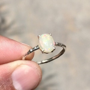 Ethiopian Opal Stackable Ring-Welo Fire Opal Solitaire Ring-Fire Opal Hammer Ring-Opal Promise Ring 925 Sterling silver-Opal Handmade Ring