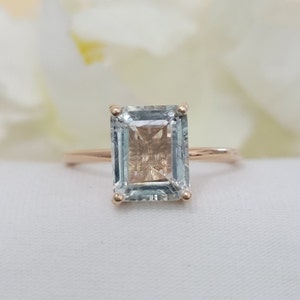 Emerald Cut Aquamarine Ring: Sterling Silver Solitaire, 2.50 Carat