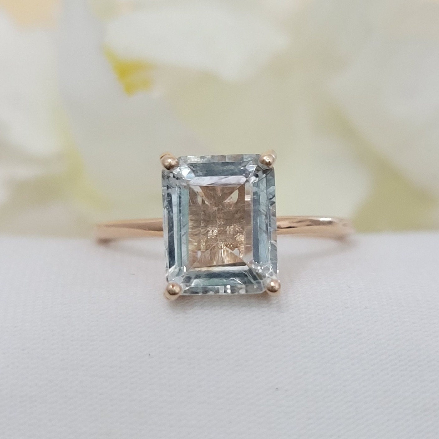 Emerald Cut Aquamarine Ring-Engagement Ring-Unique Engagement Ring- Aquamarine Solitaire Ring-Natural Aquamarine Ring-Emerald Cut Ring