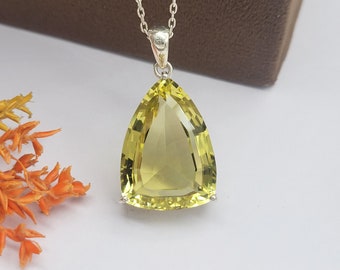 Lemon Quartz Teardrop Pendant, Sterling Silver Pear Necklace