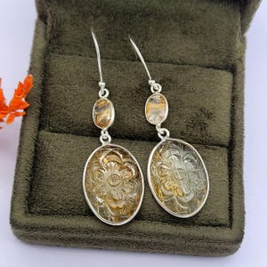 Floral Golden Citrine Earrings-November Birthstone-925 Sterling Silver Earrings-Yellow Gemstone Earring-Citrine Dangle Earring-Gift For Her