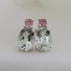 Green Amethyst Prasiolite Studs: Oval Sterling Silver Earrings