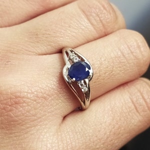 Blue Sapphire Vintage Sterling Silver Engagement Ring