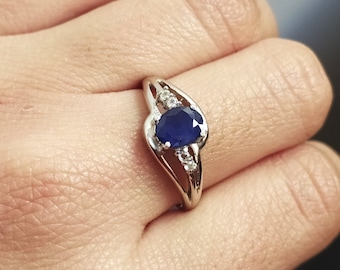 Blauer Saphir Vintage Verlobungsring-Blauer Saphir Braut Ring-Einzigartige Saphir Ehering-Natürliche Blauer Saphir Ring Sterling Silber-501