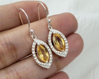 Natural Golden Citrine Evil Eye Earrings-November Birthstone-Citrine Dangle Earrings-Stunning Anniversary Gift-Protection Citrine Earrings