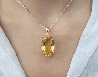 Oval Citrine Sterling Silver Pendant: November Birthstone Jewelry