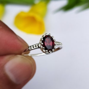 Sterling Silver Red Garnet Ring: Antique Filigree January Birthstone