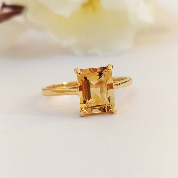 Fine Quality-Natural Golden Citrine Solitaire Ring-Natural Golden Citrine-Birthstone Ring-Handmade Jewelry-925 Solid Sterling Silver Ring-83