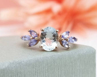 Gorgeous Aquamarine Wedding Ring For Her-Unique Aquamarine Anniversary Ring-Aquamarine Vintage Engagement Ring-Tanzanite Ring For Love-R664