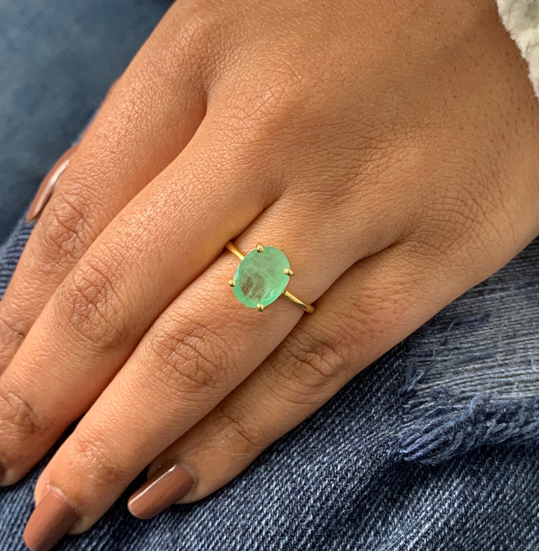 Vintage Emerald Engagement Ringmay Birthstone Ring Goldnatural Green