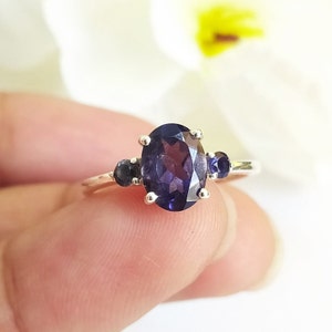 Unique Iolite Solitaire Ring-Iolite Three Stone Wedding Ring-Blue Birthstone Ring-Iolite Vintage Engagement Ring-925 Sterling Silver-616