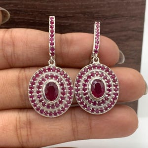 Vintage Ruby Silver Earrings: Handmade Sterling Dangle Jewelry