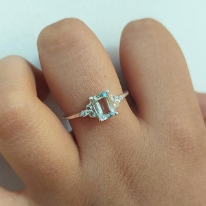 Natural Green Amethyst Ring-Natural Prasiolite Ring-Emerald Cut Amethyst Ring-Natural Amethyst Birthstone Solitaire Ring-925 Sterling Silver image 3