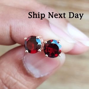 Red Garnet Stud Earrings: Vintage 925 Sterling Silver Birthstone