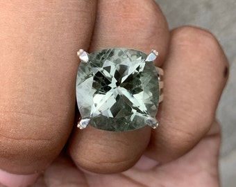 6 Carat Cushion Cut Prasiolite & Zircon Sterling Silver Ring For Women - August Birthstone, Split Shank - View #3