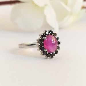 Vintage Ruby Cluster Ring: 925 Sterling Silver Handmade Jewelry