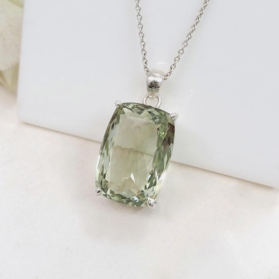 Green Amethyst Celtic Pendant: 925 Sterling Silver Prasiolite