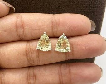 Lemon Quartz Sterling Silver Stud Earrings: Pear Cut Solitaire