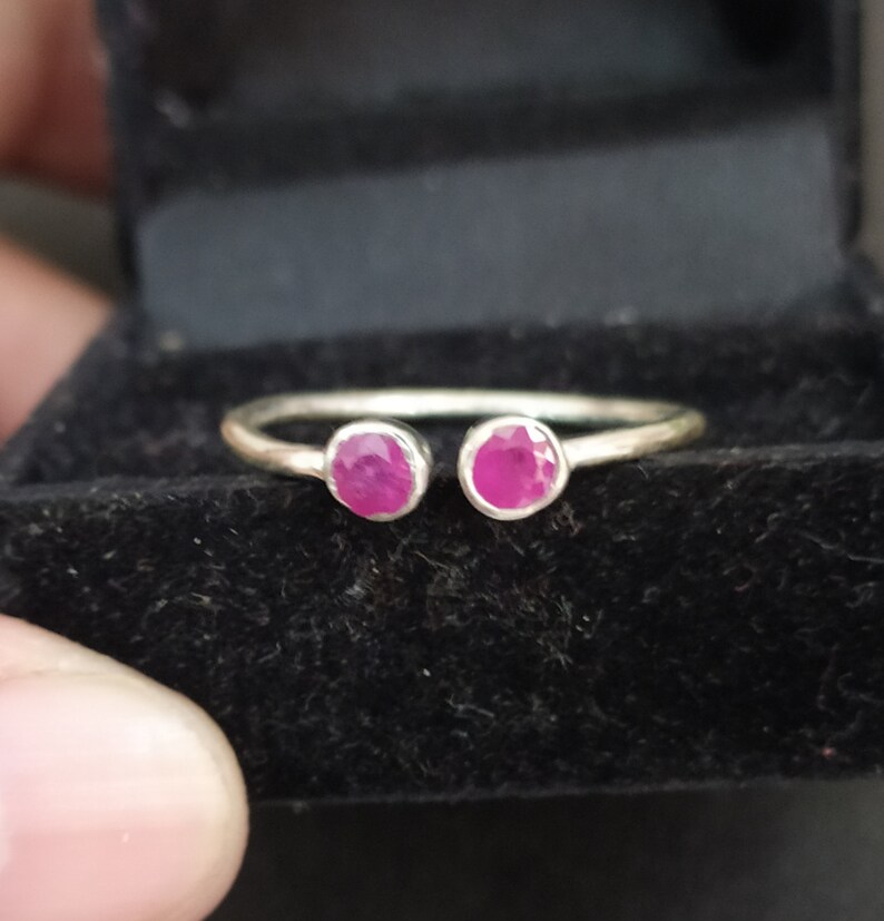 Red Ruby Two Stone Stacking Ring-Mozambique Ruby Birthstone Ring-Ruby Vintage Ring-925 Solid Sterling Silver-Jewelry Handmade Ring-US 5-10