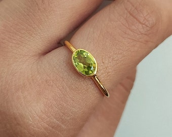 Peridot Oval Cut Ring: Sterling Silver, August Birthstone Jewelry