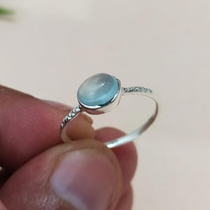 Vintage Art Deco Style Aquamarine Ring-Aqua Bezel Ring-Aquamarine Stacking Promise Ring-Engagement Ring-925 Sterling Silver Handmade-Ring-52