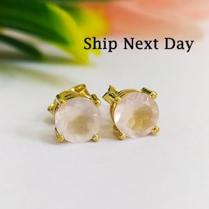 Rose Quartz Stud Earrings: 925 Sterling Silver, 6MM Round Stone