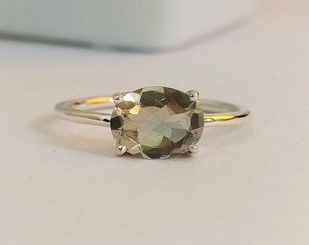 Natural Green Amethyst Ring-Oval Cut Amethyst Ring-Amethyst Birthstone Solitaire Ring-925 Sterling Silver-Jewelry Handmade Ring-70