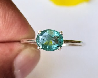 Emerald Solitaire Ring: Natural Zambian Green, 925 Sterling Silver