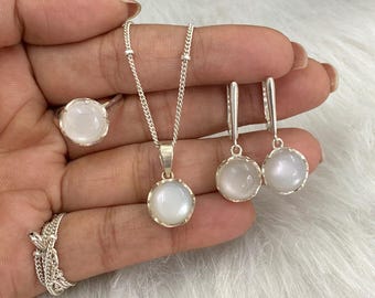 Natural Moonstone Celtic Jewelry Set: Sterling Silver, Vintage Style