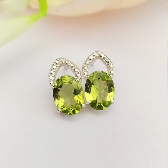 Boucles D'oreilles Créateur - Argent Sterling 925 - Pierre Péridot Naturel Coussin - Fait Main - Neuf Sans Boîte