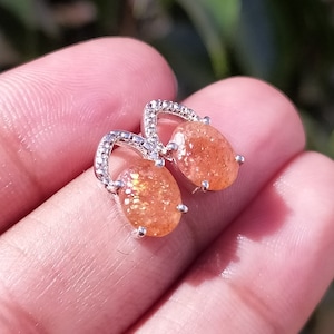 Unique Sunstone Studs For Her-Natural Sunstone Earrings-Star Sunstone Love Earrings-Fire Sunstone Studs Gift for Her-Unique Anniversary Gift