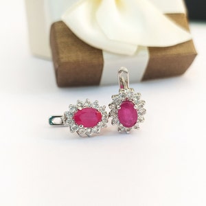 Dainty Ruby Sterling Silver Earrings: Vintage Style Studs