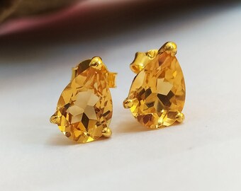 100% Natural Golden topaz Stud Earring-925 Solid Sterling Silver-Fine Quality Golden Citrine Vintage Earring-Valentine Gift For Love-165