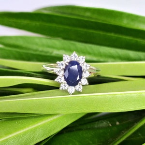 Blue Sapphire Cluster Ring: Sterling Silver Engagement Ring