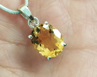 Pendentif citrine naturelle en argent sterling 925-Pendentif ovale citrine-or jaune, collier-pierre de naissance de novembre-cadeau d'anniversaire pour elle