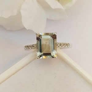 Natural Green Amethyst Ring-Emerald Cut Amethyst Ring-Natural Amethyst Birthstone Solitaire Ring-925 Solid Sterling Silver-Jewelry ring-04