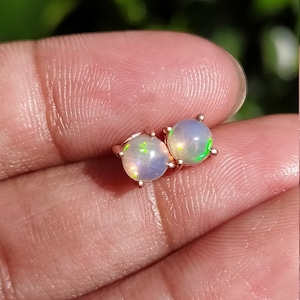 100% Natural Ethiopian Opal Stud Earring-Unique Mini Simple Studs-Everyday Stud-Lovely Round Studs-925 Solid Sterling Silver-Opal Stud Gift