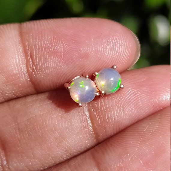 100 Natural Ethiopian Opal Stud Earring unique Mini Simple Studs everyday Stud lovely Round Studs 925 Solid Sterling Silver opal Stud Gift Etsy