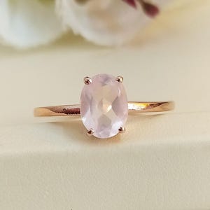 Natural Rose Quartz Ring - 18K Gold Vermeil Ring, Adjustable Pink Crystal 925 Silver Ring, Olive Promise Birthstone Ring