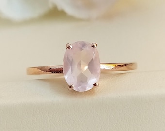 18K Gold Vermeil Rose Quartz Ring: Adjustable 925 Sterling Silver Olive Branch