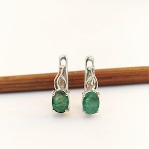100% natürliche Grün Smaragd Ohrring-925 Sterling Silber-Schmuck Handmade-Oval Prong Set-Smaragd Geburtsstein-Vintage Smaragd Ohrringe Geschenk