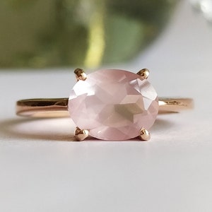 Romantic Rose Quartz Solitaire Ring-Beautiful Pink Quartz Stacking Ring-Rose Quartz Ring For Love-925 Sterling Silver-Jewelry Handmade-614