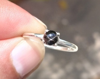 Natural Black Star Ring-India Black Star Diopside Ring-Black Birthstone Ring-Black Star Engagement Ring-925 Sterling Silver Jewelry Ring