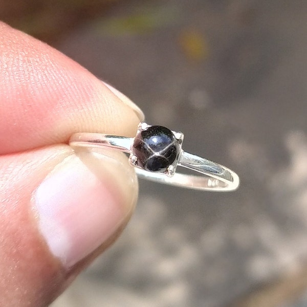 Natural Black Star Ring-India Black Star Diopside Ring-Black Birthstone Ring-Black Star Engagement Ring-925 Sterling Silver Jewelry Ring