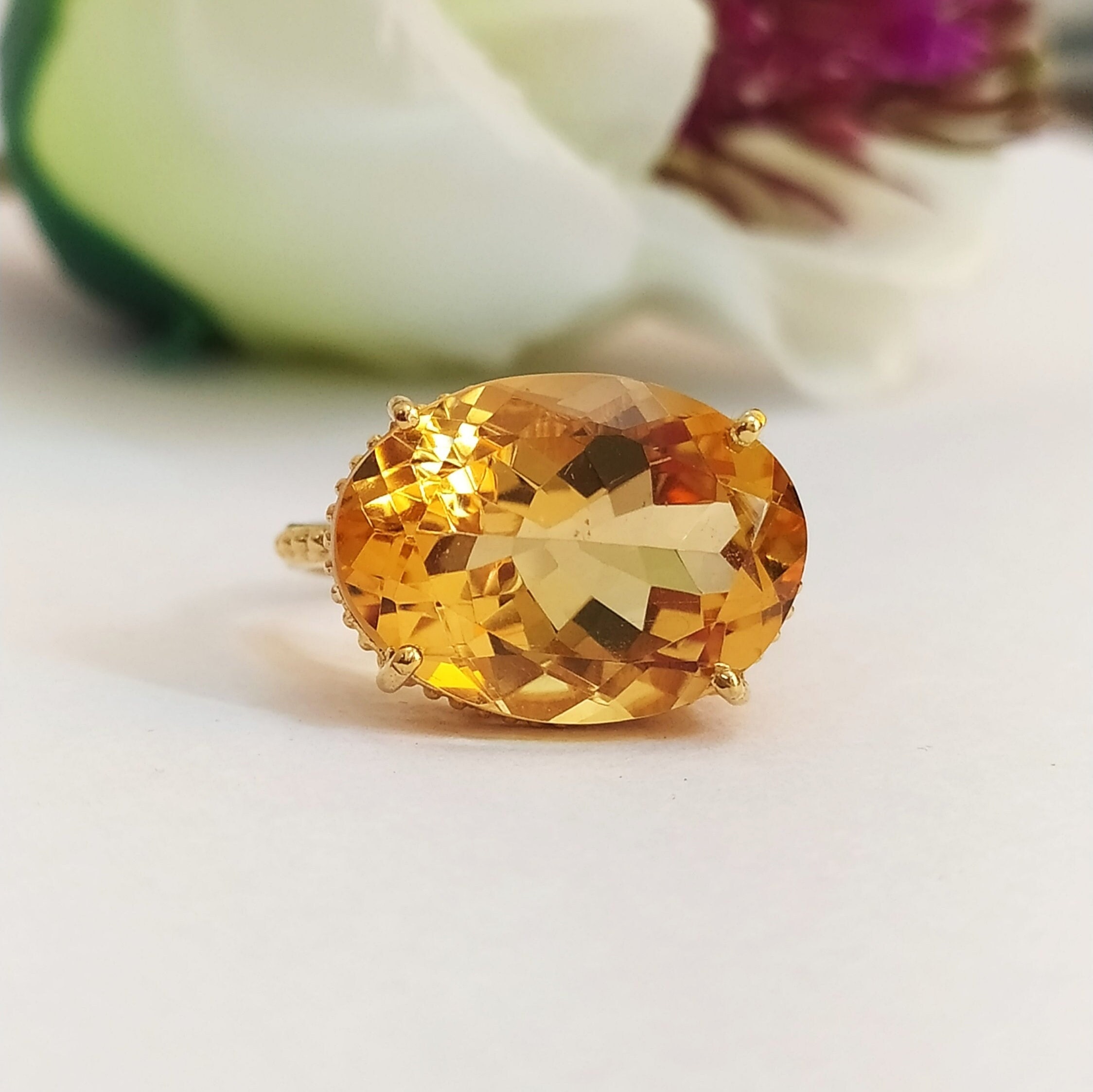 Bague En Argent Massif 925 Avec Citrine Naturelle Biseautée 23x13x6,5mm - Taille 59 - Création Française