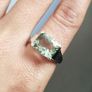 Green Amethyst Sterling Silver Ring - Handmade Vintage Style
